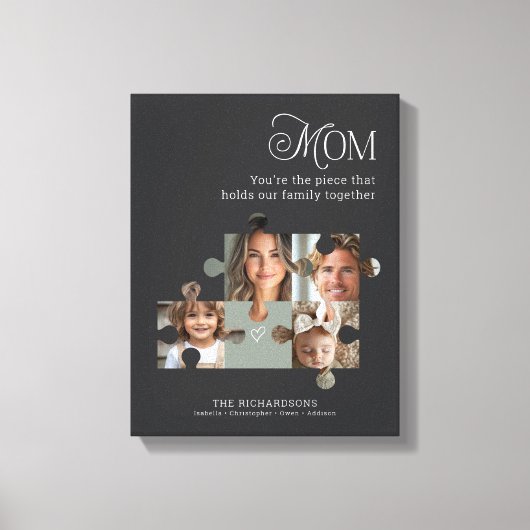 パーソナライズされた母ファミリーパズルコラージュ4枚の写真 キャンバスプリント (正面)