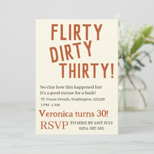 パーソナライズされた気のあるそぶりをした30歳おもしろい誕生日30 招待状 (スタンド正面)