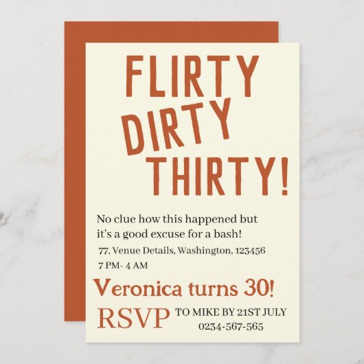 パーソナライズされた気のあるそぶりをした30歳おもしろい誕生日30 招待状 (正面/裏面)