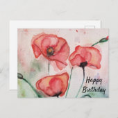 パーソナライズされた気持ちのカード 水彩のポピー ポストカード (正面/裏面)