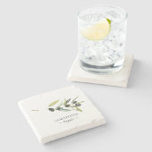 パーソナライズされた水の色オリーブの枝 ストーンコースター (横)