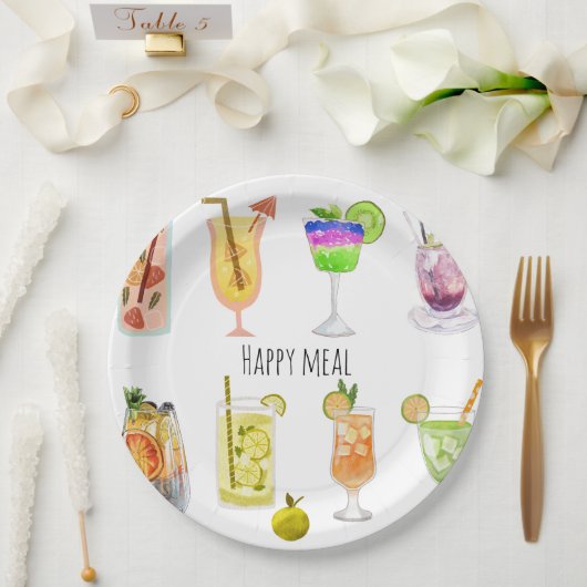 パーソナライズされた水カラープリントフルーツカクテルホワイト ペーパープレート (ウェディング)