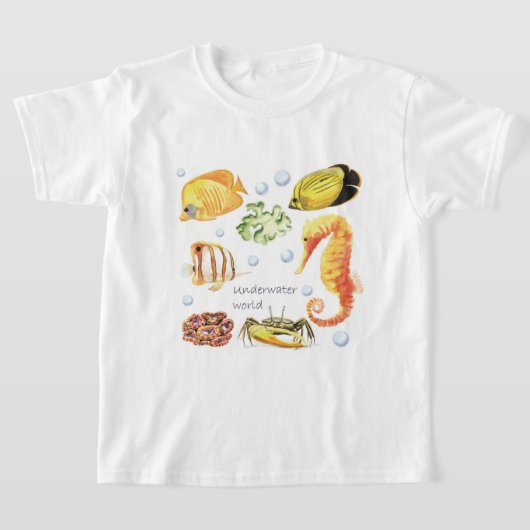 パーソナライズされた水中世界の海藻カニシーホース Tシャツ (レイダウン)