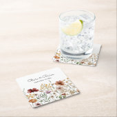 パーソナライズされた水彩のワイルドフラワー Pretty Floral スクエアペーパーコースター (インサイチュ)