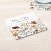 パーソナライズされた水彩のワイルドフラワー Pretty Floral スクエアペーパーコースター (アングル)