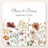 パーソナライズされた水彩のワイルドフラワー Pretty Floral スクエアペーパーコースター (正面)