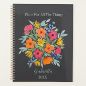 パーソナライズされた水彩の花（灰色） プランナー手帳 (正面)