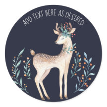 パーソナライズされた水彩の鹿と青い花の冬