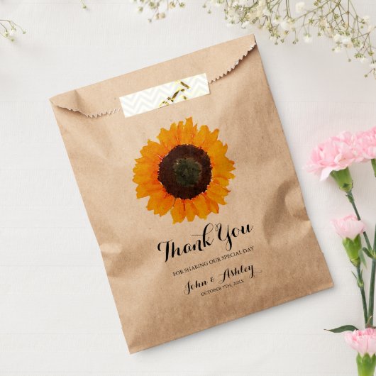 パーソナライズされた水彩ひまわり秋の結婚式 フェイバーバッグ (封をした状態)