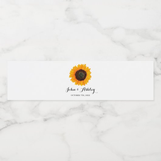 パーソナライズされた水彩ひまわり秋の結婚式 ペットボトルラベル (シングルラベル)