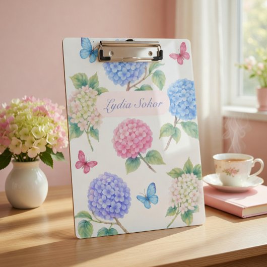 パーソナライズされた水彩アジサイの花 クリップボード