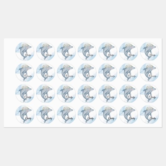 パーソナライズされた水彩イルカ ラベル (シート)