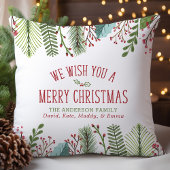 パーソナライズされた水彩クリスマスのグリーン クッション