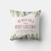 パーソナライズされた水彩クリスマスのグリーン クッション (正面)