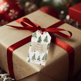パーソナライズされた水彩クリスマスツリー ギフトタグ