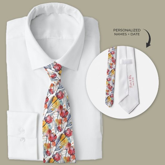 パーソナライズされた水彩チューリップ ネクタイ