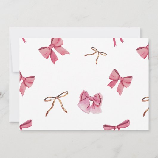 パーソナライズされた水彩ピンクの弓コケッテ サンキューカード (裏面)