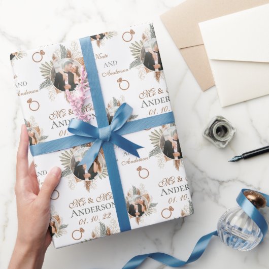 パーソナライズされた水彩フローラ新郎新婦 ラッピングペーパー (ギフト)