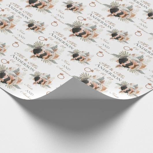 パーソナライズされた水彩フローラ新郎新婦 ラッピングペーパー (角)