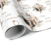 パーソナライズされた水彩フローラ新郎新婦 ラッピングペーパー (ロールコーナー)