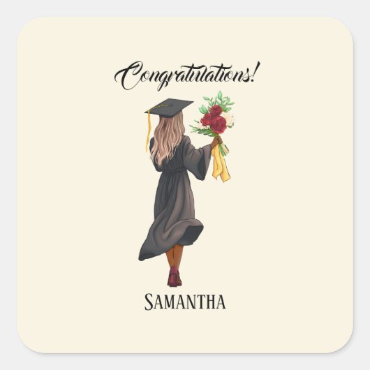 パーソナライズされた水彩卒業(5) スクエアシール (正面)