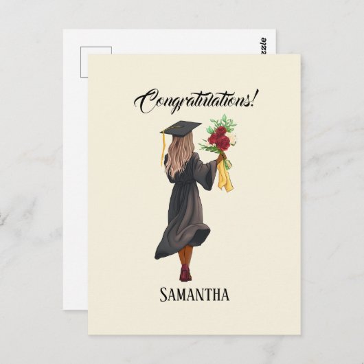 パーソナライズされた水彩卒業(5) ポストカード (正面/裏面)