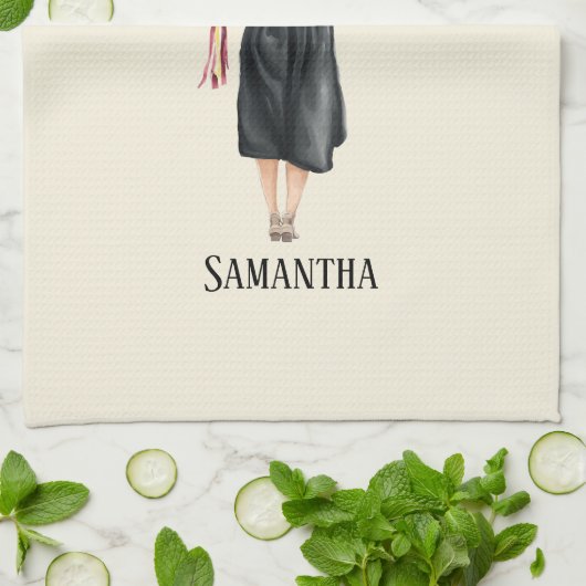 パーソナライズされた水彩卒業(8) キッチンタオル (折り畳み)