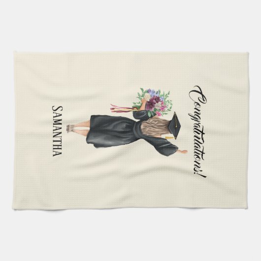 パーソナライズされた水彩卒業(8) キッチンタオル (横)