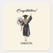 パーソナライズされた水彩卒業(8) スクエアシール (正面)