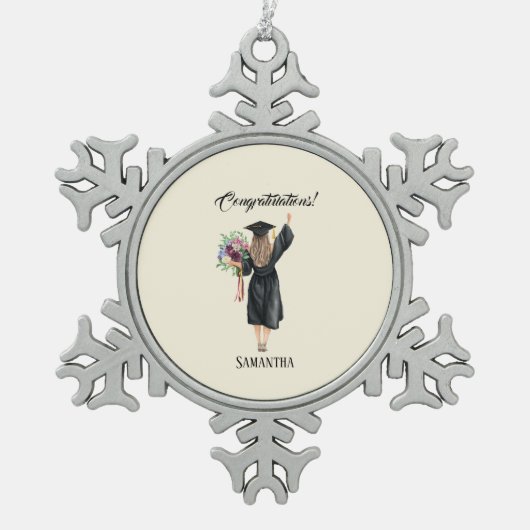 パーソナライズされた水彩卒業(8) スノーフレークピューターオーナメント (正面)