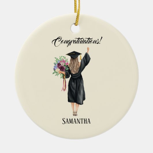 パーソナライズされた水彩卒業(8) セラミックオーナメント (正面)