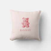 パーソナライズされた水彩可愛いピンクのグミベア クッション (正面)