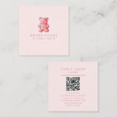 パーソナライズされた水彩可愛いピンクのグミベア スクエア名刺 (正面/裏面)