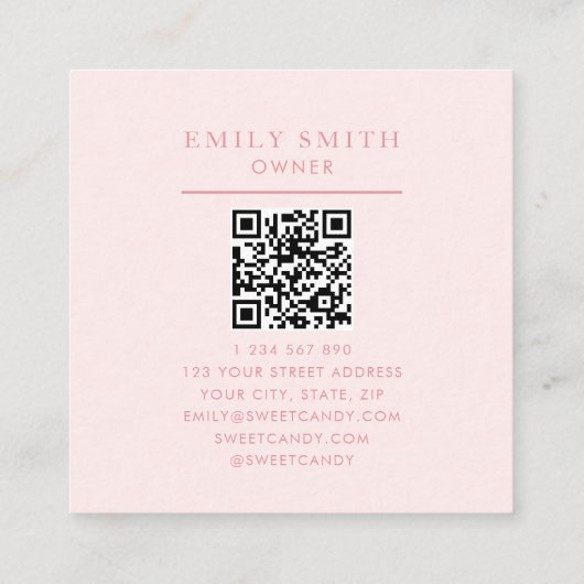 パーソナライズされた水彩可愛いピンクのグミベア スクエア名刺 (裏面)
