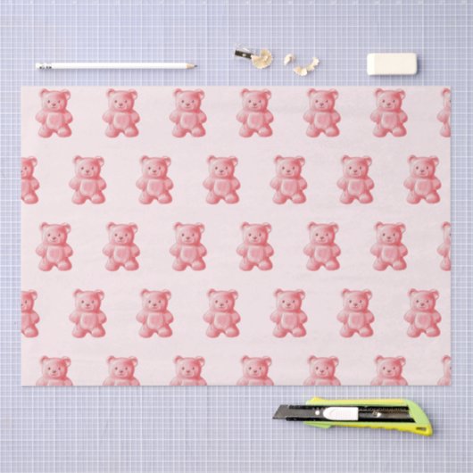 パーソナライズされた水彩可愛いピンクのグミベア 薄葉紙 (クラフト)