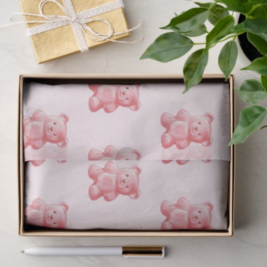 パーソナライズされた水彩可愛いピンクのグミベア 薄葉紙 (ギフト)