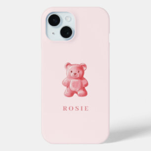 パーソナライズされた水彩可愛いピンクのグミベア iPhone 15ケース