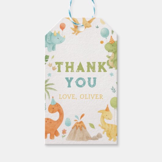 パーソナライズされた水彩恐竜ギフトタグ ギフトタグ (正面)