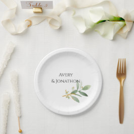 パーソナライズされた水彩緑化とフェイク金ゴールド ペーパープレート