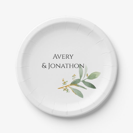 パーソナライズされた水彩緑化とフェイク金ゴールド ペーパープレート (正面)