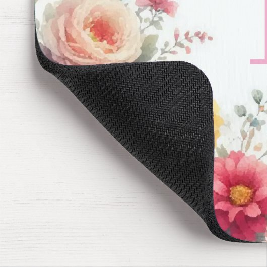 パーソナライズされた水彩花テンプレートモノグラム マウスパッド (コーナー)