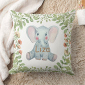 パーソナライズされた水彩象の緑子供部屋 クッション (ブランケット)