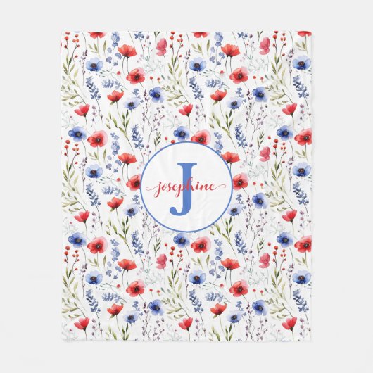 パーソナライズされた水彩野草フリースブランケット フリースブランケット (正面)