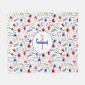 パーソナライズされた水彩野草フリースブランケット フリースブランケット (正面(横))