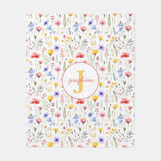 パーソナライズされた水彩野草フリースブランケット フリースブランケット (正面)
