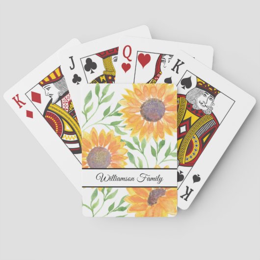 パーソナライズされた水彩黄色ひまわり トランプ (裏面)