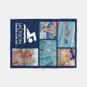 パーソナライズされた水泳写真コラージュ泳ぐ人の名前 フリースブランケット (正面(横))