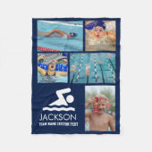 パーソナライズされた水泳写真コラージュ泳ぐ人の名前 フリースブランケット (正面)