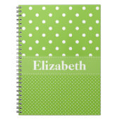 パーソナライズされた水玉模様パターン緑と白 ノートブック (正面)