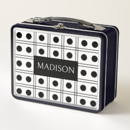 パーソナライズされた水玉模様白黒市松模様に メタルランチボックス